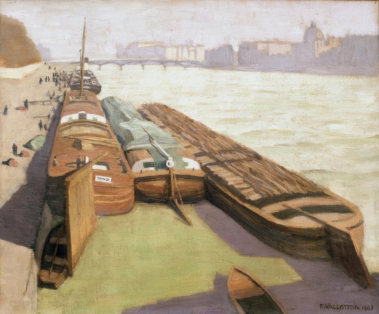 De schuiten, oevers van de Seine door Felix Edouard Vallotton