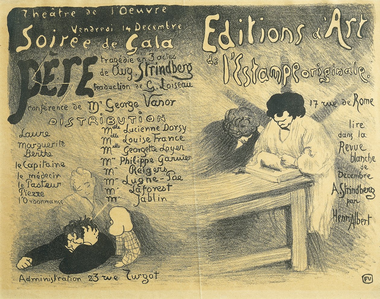 Parijs Opera programma, inclusief werken van August Strindberg door Felix Edouard Vallotton
