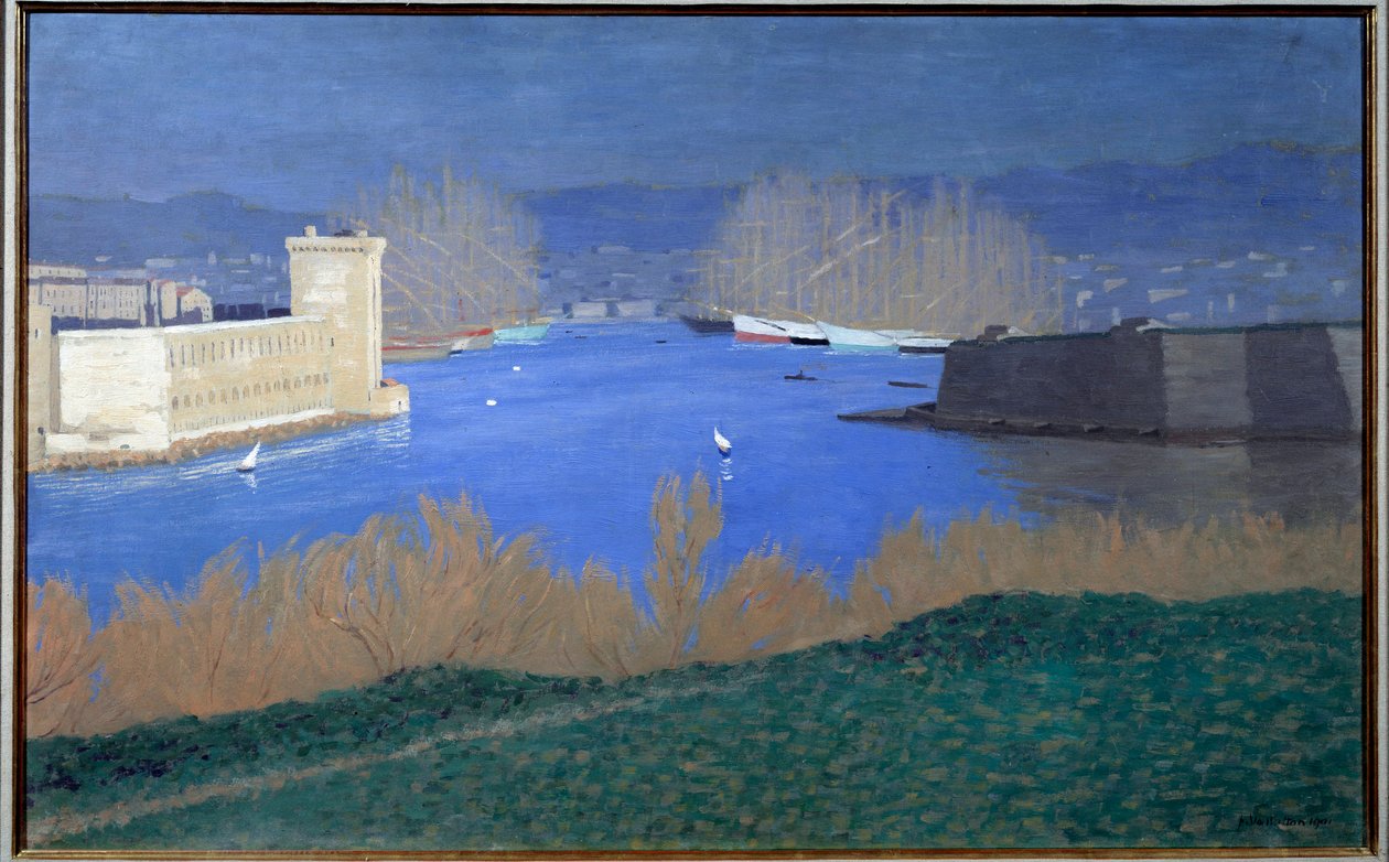Uitzicht op de haven van Marseille door Felix Edouard Vallotton