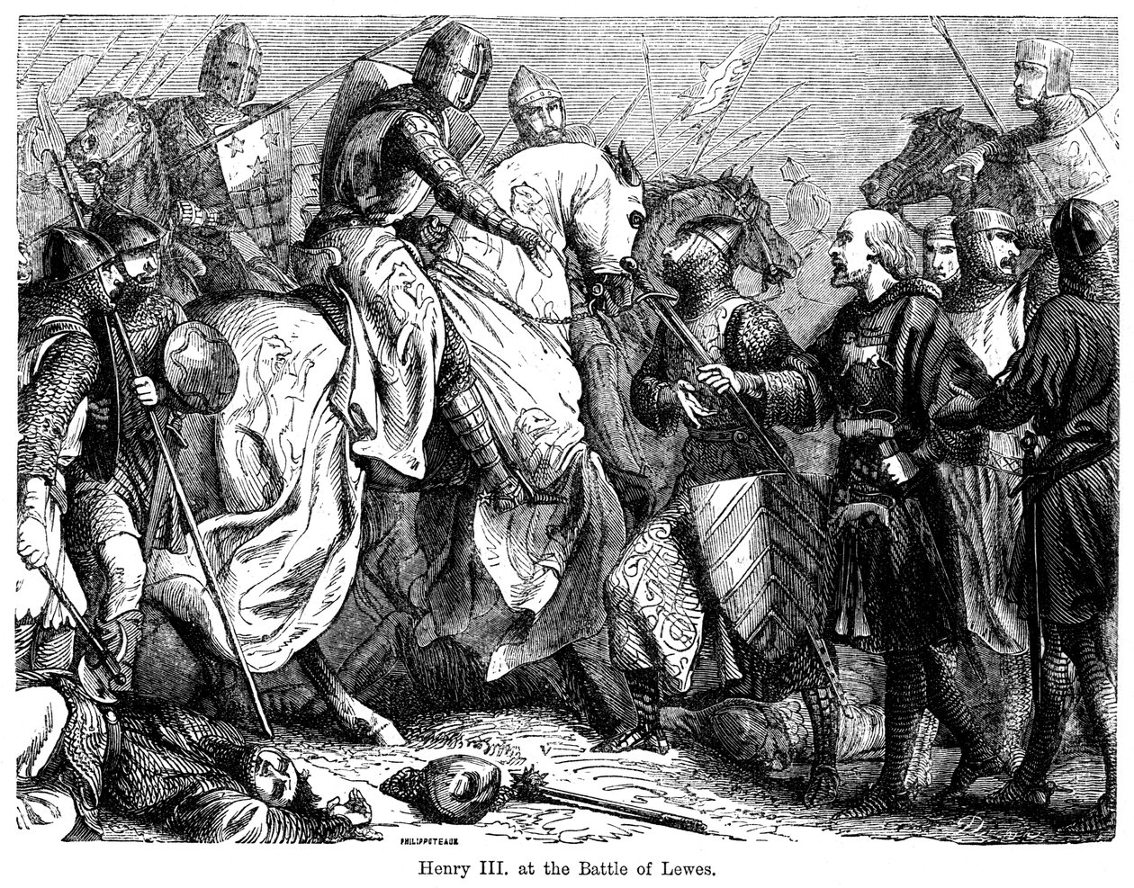 Hendrik III bij de slag van Lewes, 14 mei 1264 door Felix Henri Emmanuel Philippoteaux