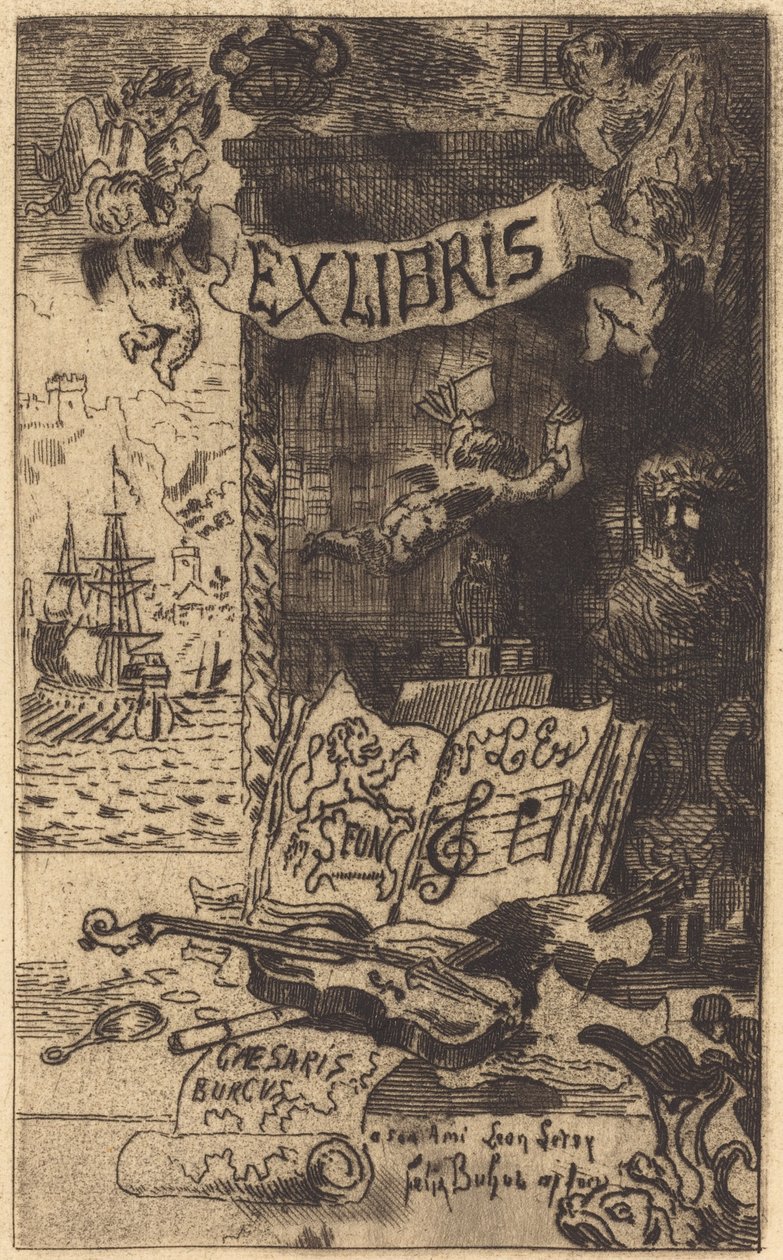 Ex-libris van Léon Lerey, 1875-1877 door Felix Hilaire Buhot