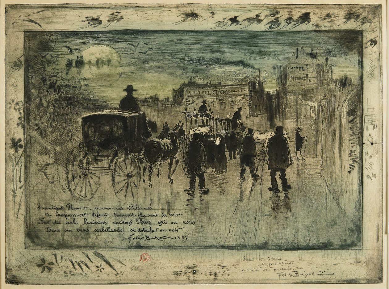 Begrafenisstoet op de Boulevard de Clichy door Felix Hilaire Buhot