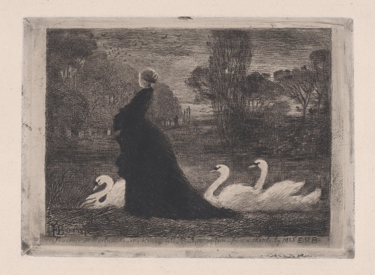 Dame van de zwanen door Felix Hilaire Buhot