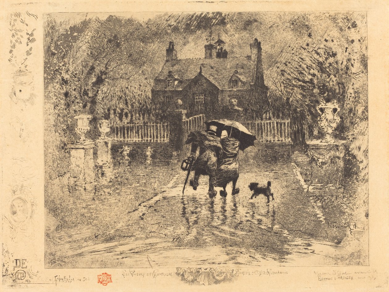 De buren op het platteland, 1879-1880 door Felix Hilaire Buhot