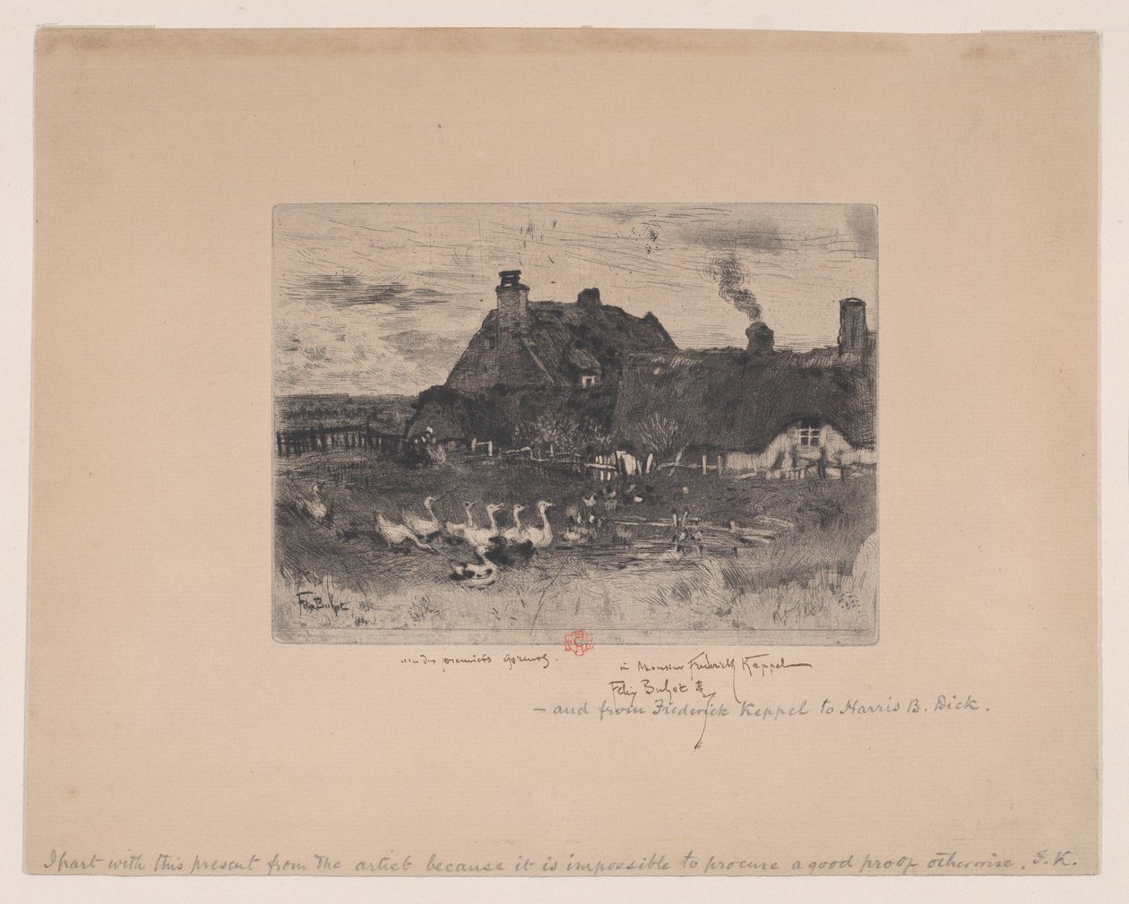 Kleine Rieten Huisjes door Felix Hilaire Buhot