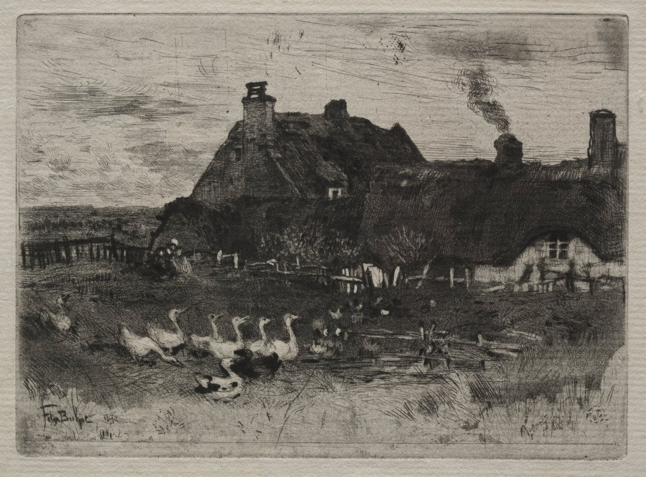 Rieten huisjes, 1878 door Felix Hilaire Buhot
