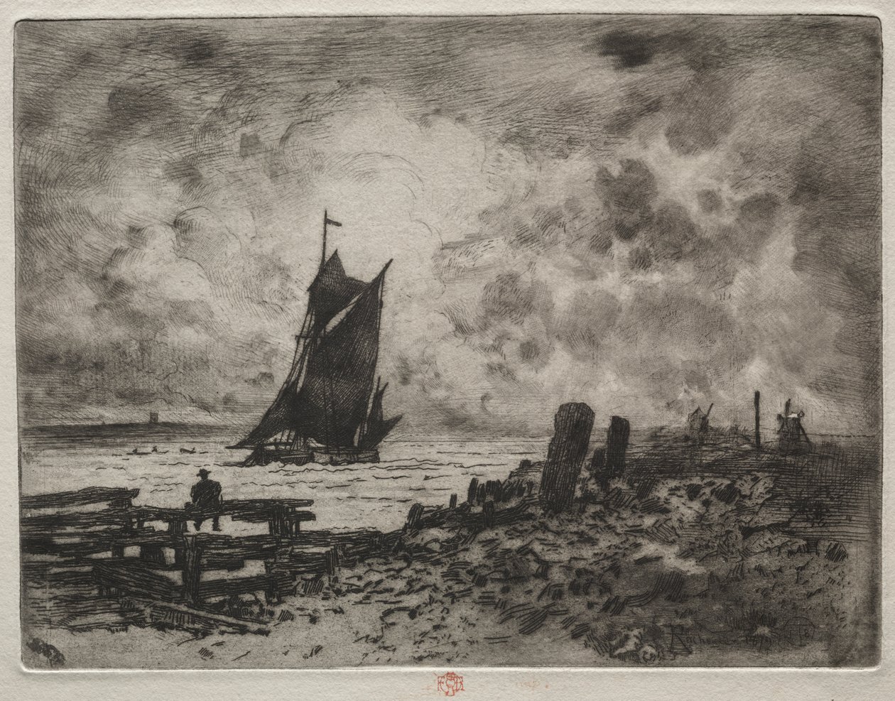 De kleine marine: Souvenir van Medway door Felix Hilaire Buhot