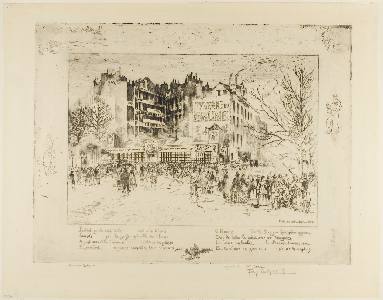 De Place des Martyrs en de Gevangenistaverne door Felix Hilaire Buhot