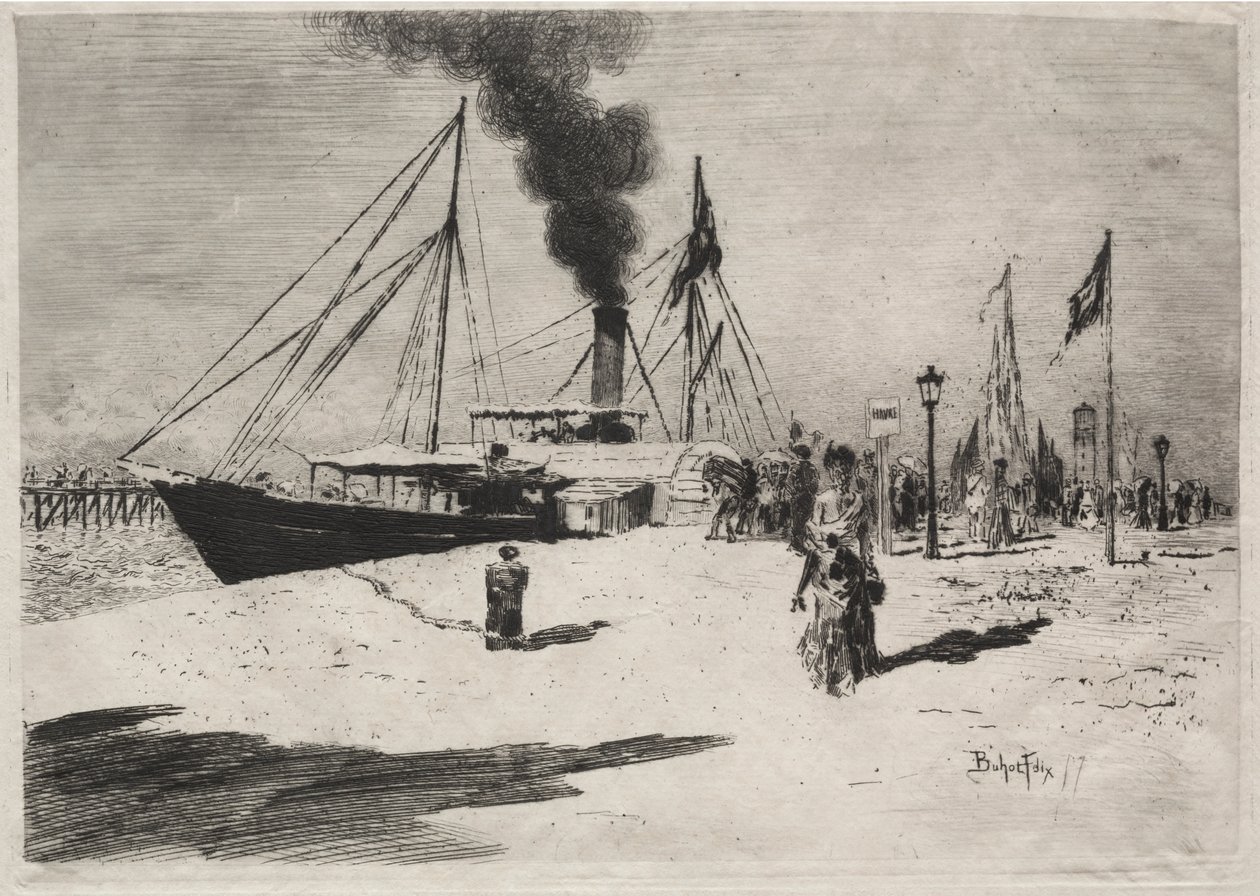 De kade van Trouville door Felix Hilaire Buhot
