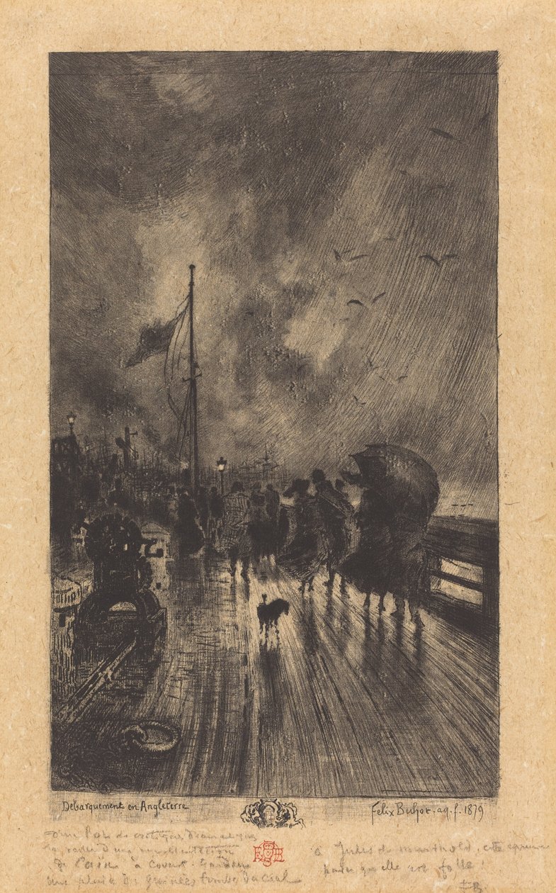 Een landing in Engeland, 1879 door Felix Hilaire Buhot