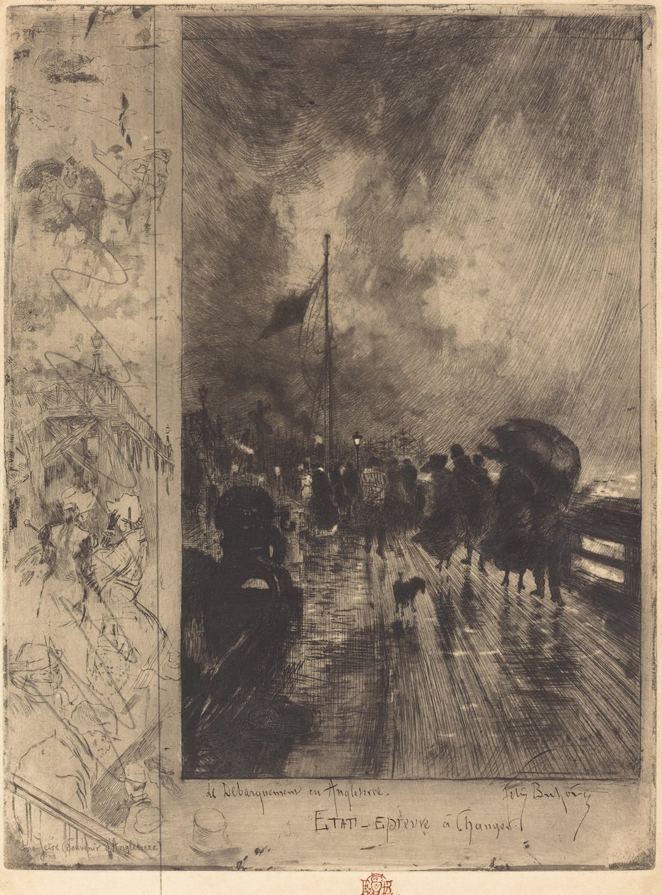 Een landing in Engeland, 1879 door Felix Hilaire Buhot