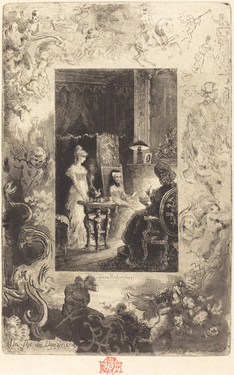 Een Thee van Douairières door Felix Hilaire Buhot
