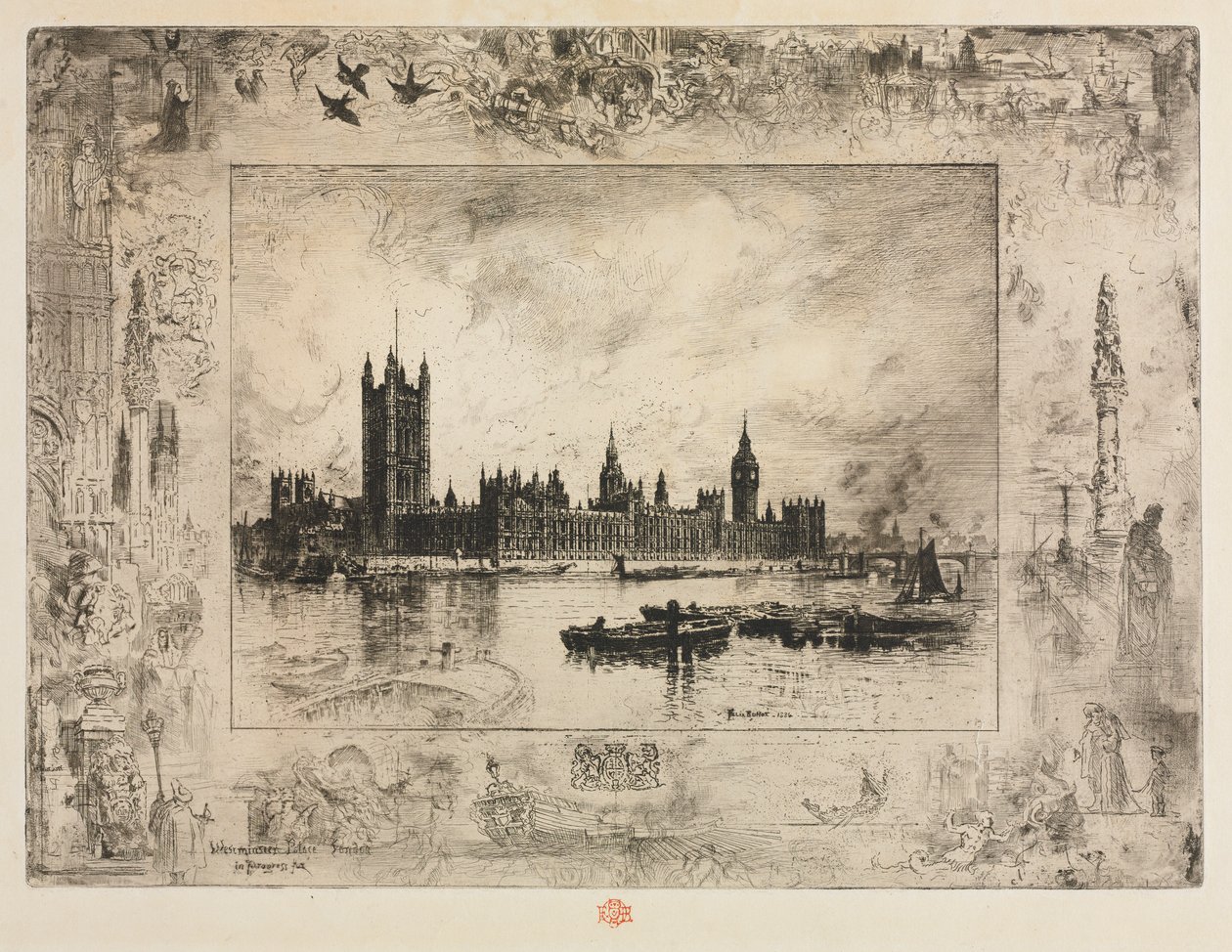 Westminster Place, 1884 door Felix Hilaire Buhot