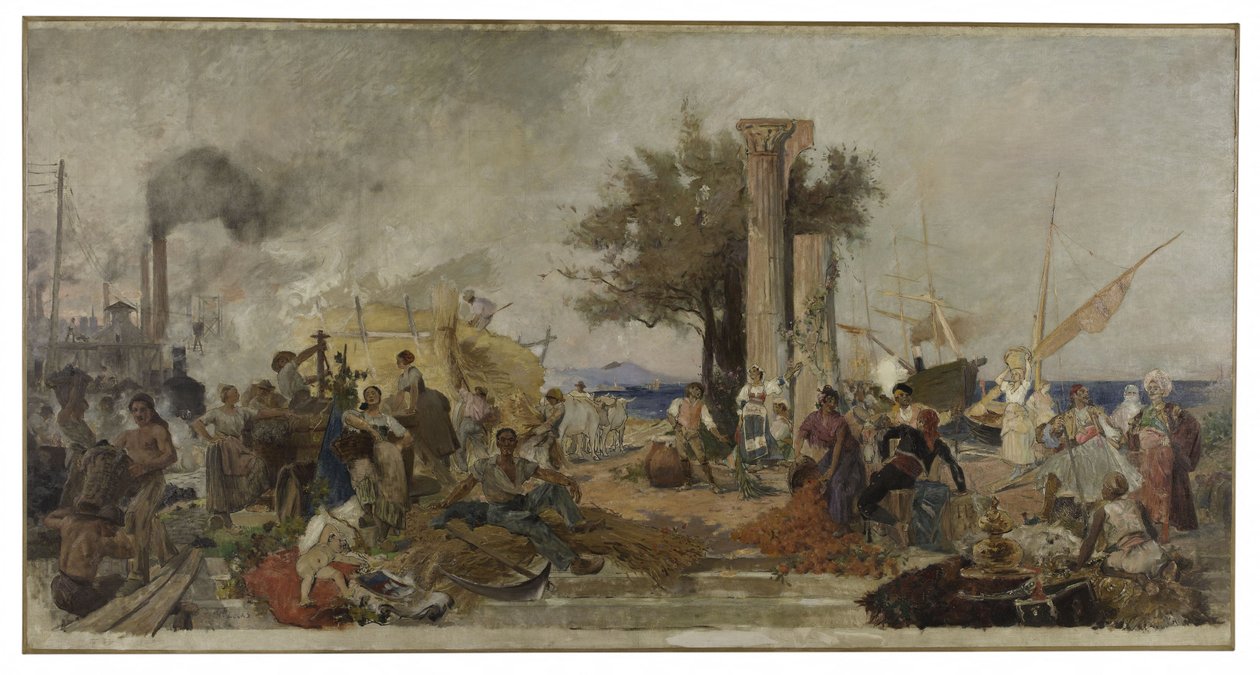 Schets voor de koepel van de Parijse Bourse du Commerce: Handelsactiviteit in Europa, ca. 1889 door Felix Hippolyte-Lucas