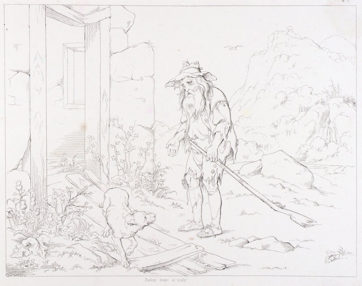 (Rip Van Winkle, illustratie) Rip keert terug naar zijn huis in puin door Felix Octavius Carr Darley