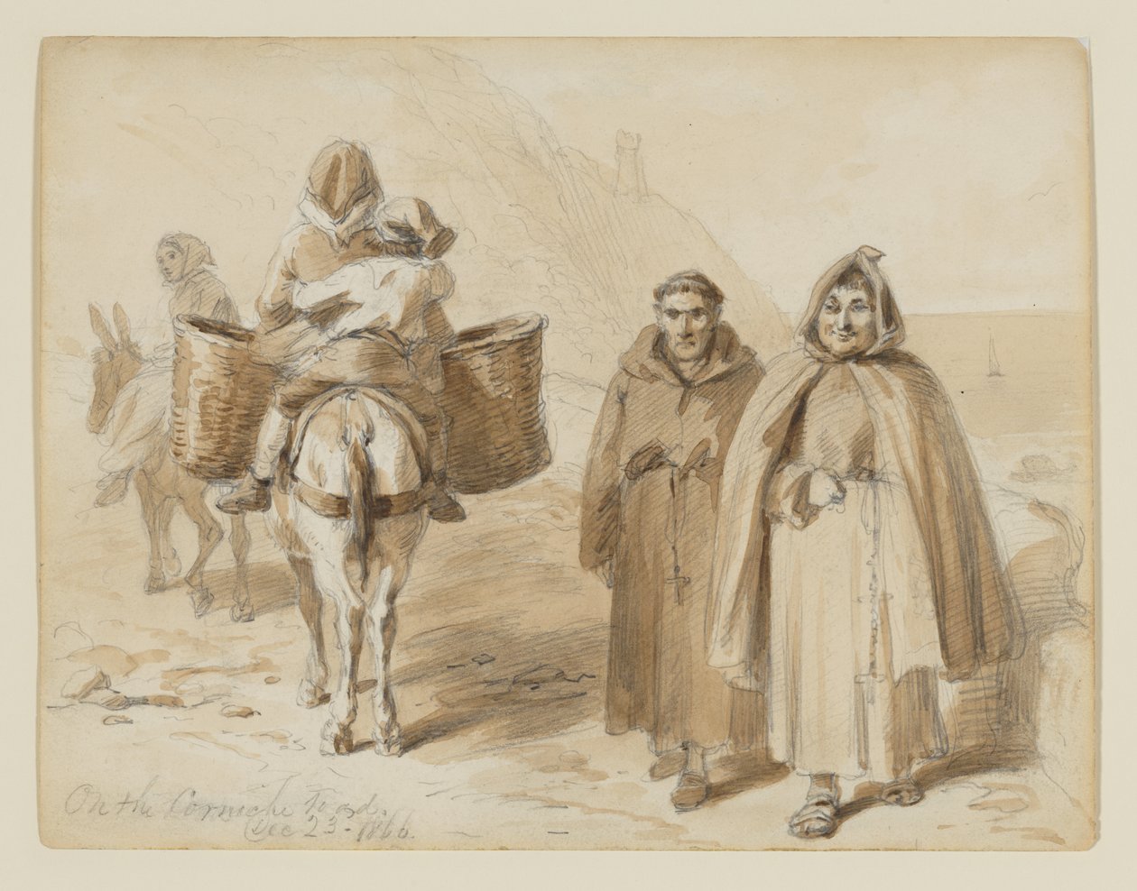 "Op de Cornicheweg", een vroeg idee voor "Schetsen in het buitenland met pen en potlood" door Felix Octavius Carr Darley