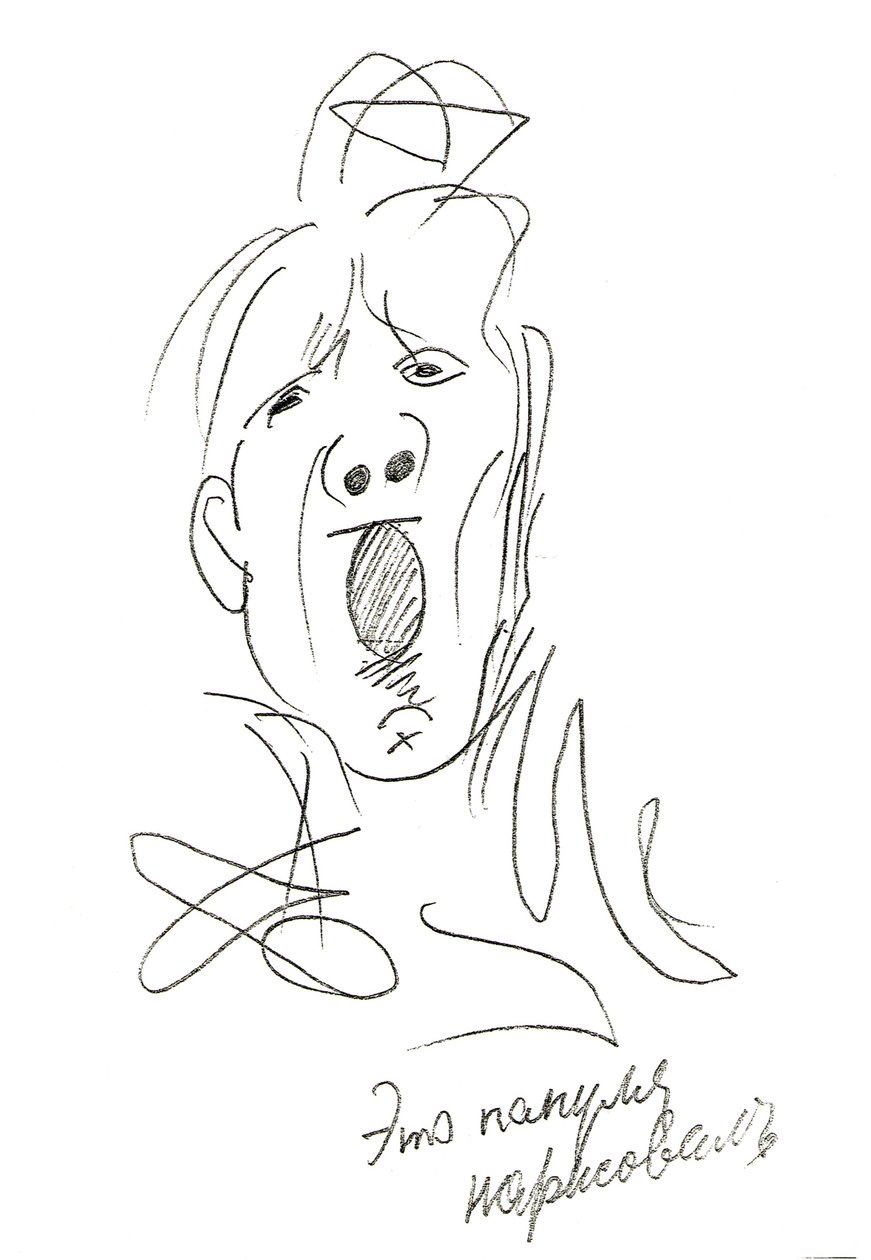 Cartoon zelfportret op het podium door Feodor Chaliapin
