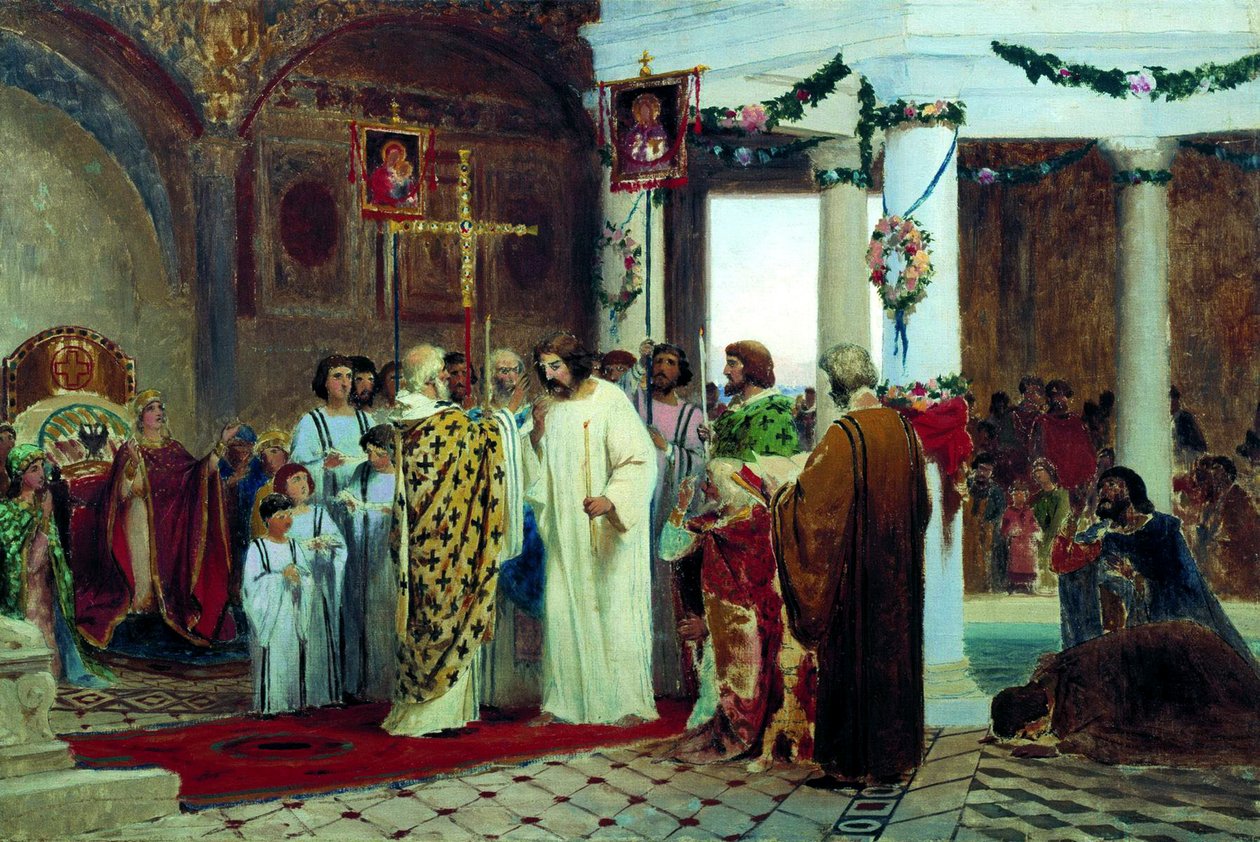 De doop van grootvorst van Kiev Vladimir de Grote in 987, 1883 door Feodor Andreyevich Bronnikov