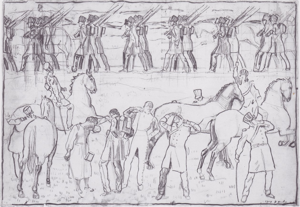 Het vertrek van Duitse studenten naar de vrijheidsstrijd van 1813 door Ferdinand Hodler