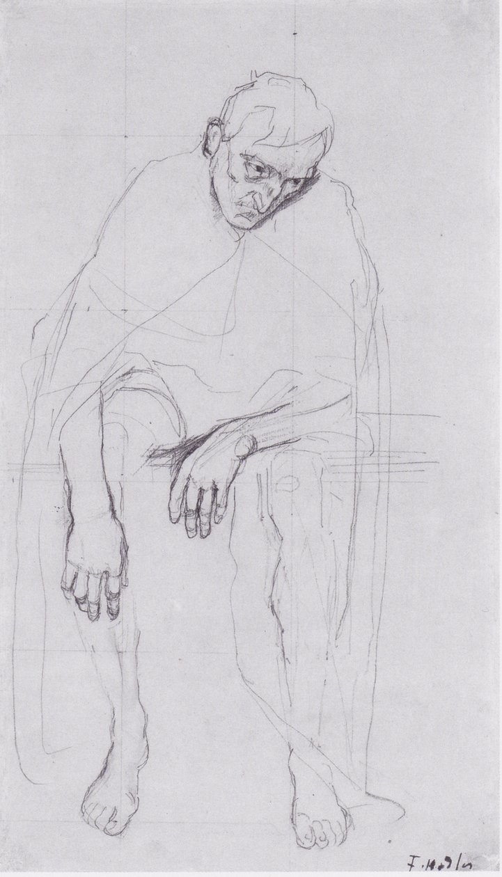 Zittende Oude Man - Studie voor de Ontgoochelde Zielen of de Levensmoeheid door Ferdinand Hodler