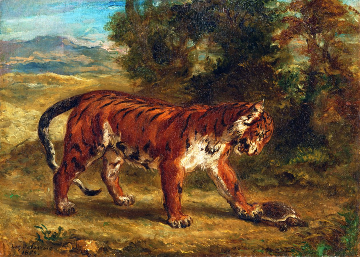 Tijger met Schildpad door Ferdinand Victor Eugene Delacroix
