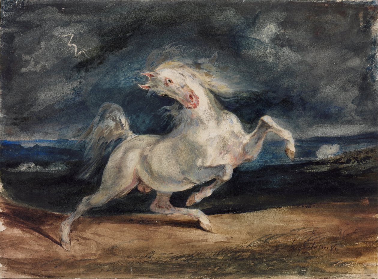 Paard geschrokken door bliksem door Ferdinand Victor Eugene Delacroix