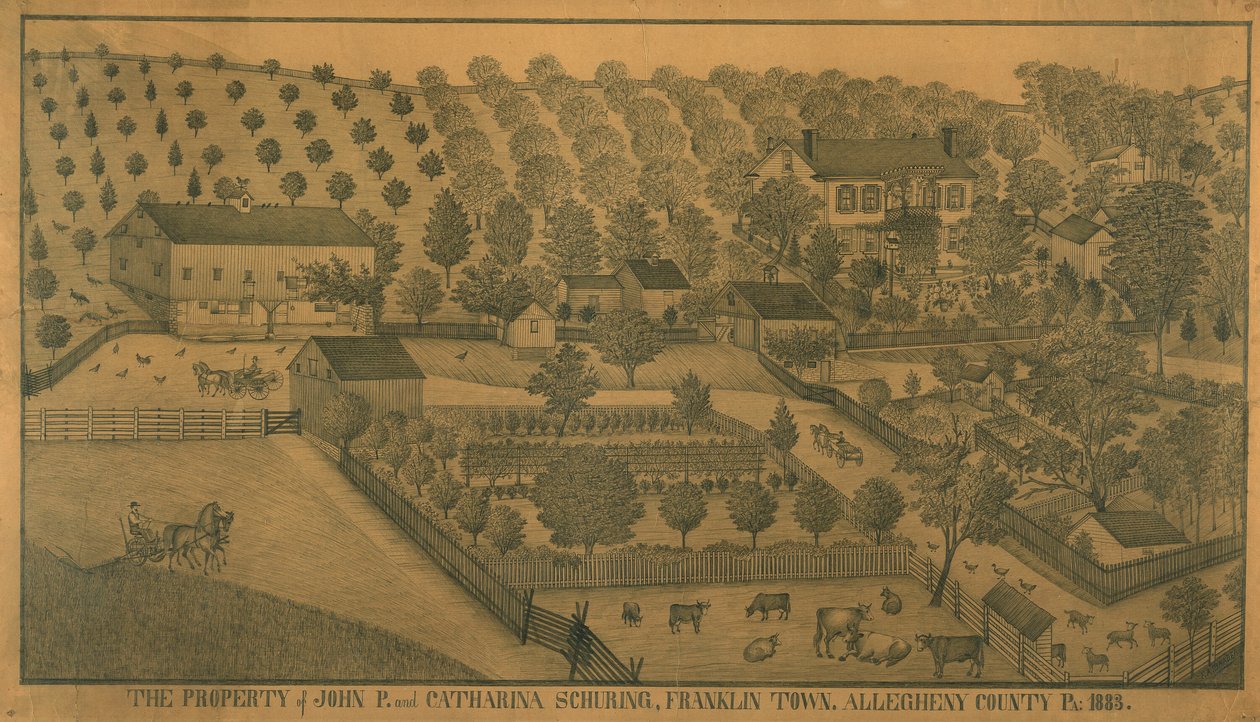 Het eigendom van John P. en Catharina Schuring, Franklin Town, Allegheny County, Pennsylvania door Ferdinand A. Brader