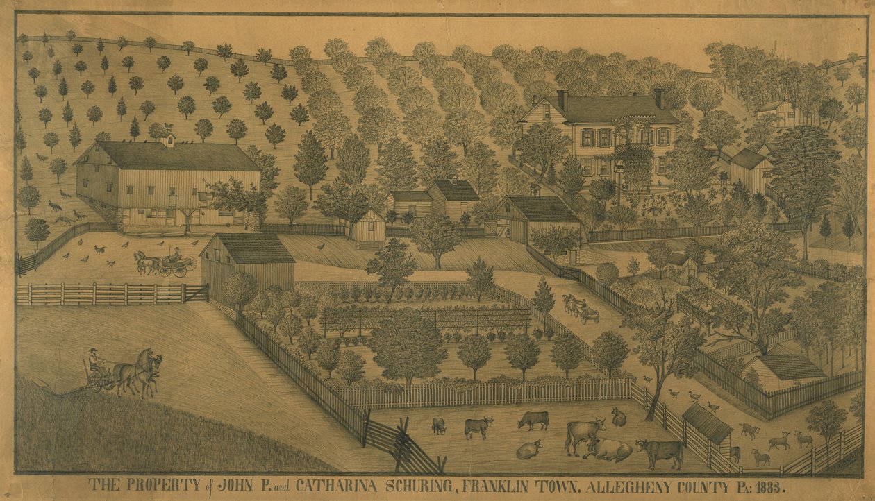 Het eigendom van John P. en Catharina Schuring, Franklin Town, Allegheny County, Pennsylvania door Ferdinand A. Brader