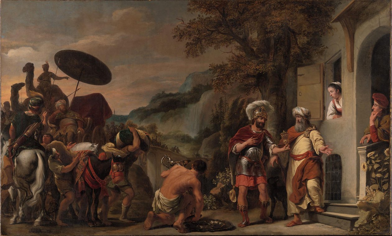 Elisa weigert de geschenken van Naäman door Ferdinand Bol