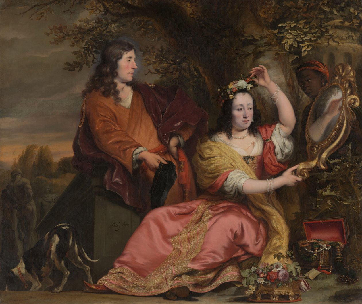 Jan van der Voort en zijn zuster Catharina met een bediende door Ferdinand Bol