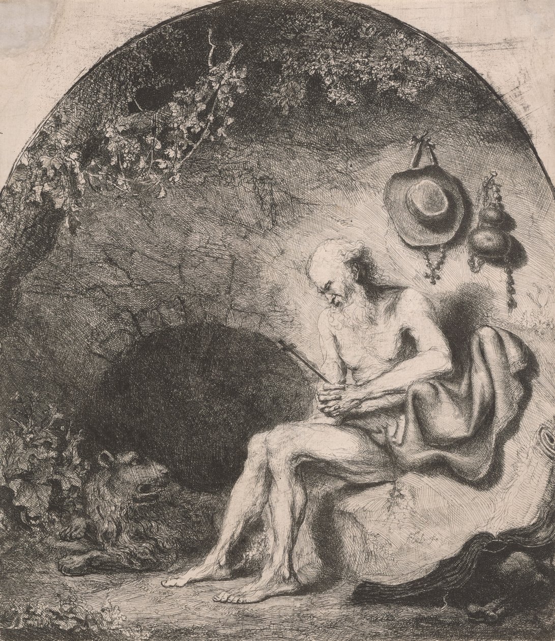 Sint-Hiëronymus in de grot door Ferdinand Bol