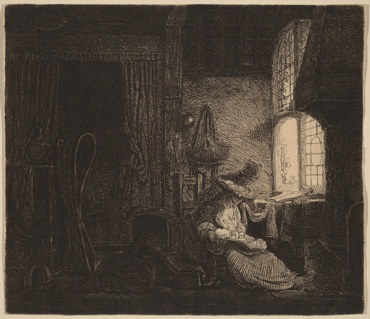 De familie in de kamer door Ferdinand Bol