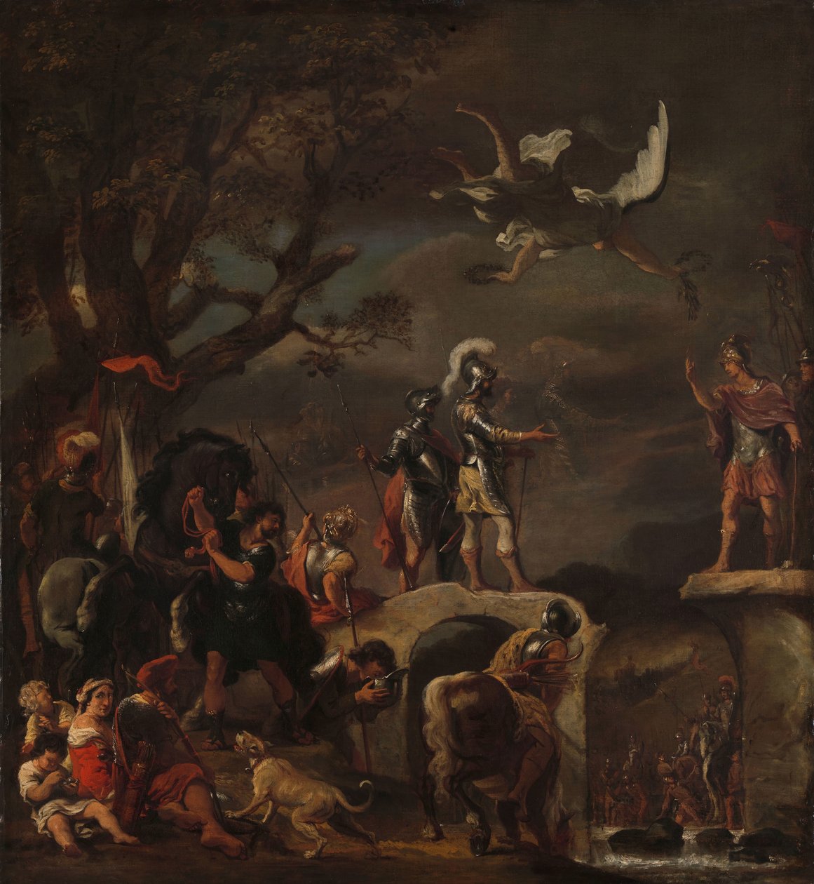 De Vredesonderhandelingen tussen Claudius Civilis en Quintus Petillius Cerealis op de Vernielde Brug door Ferdinand Bol