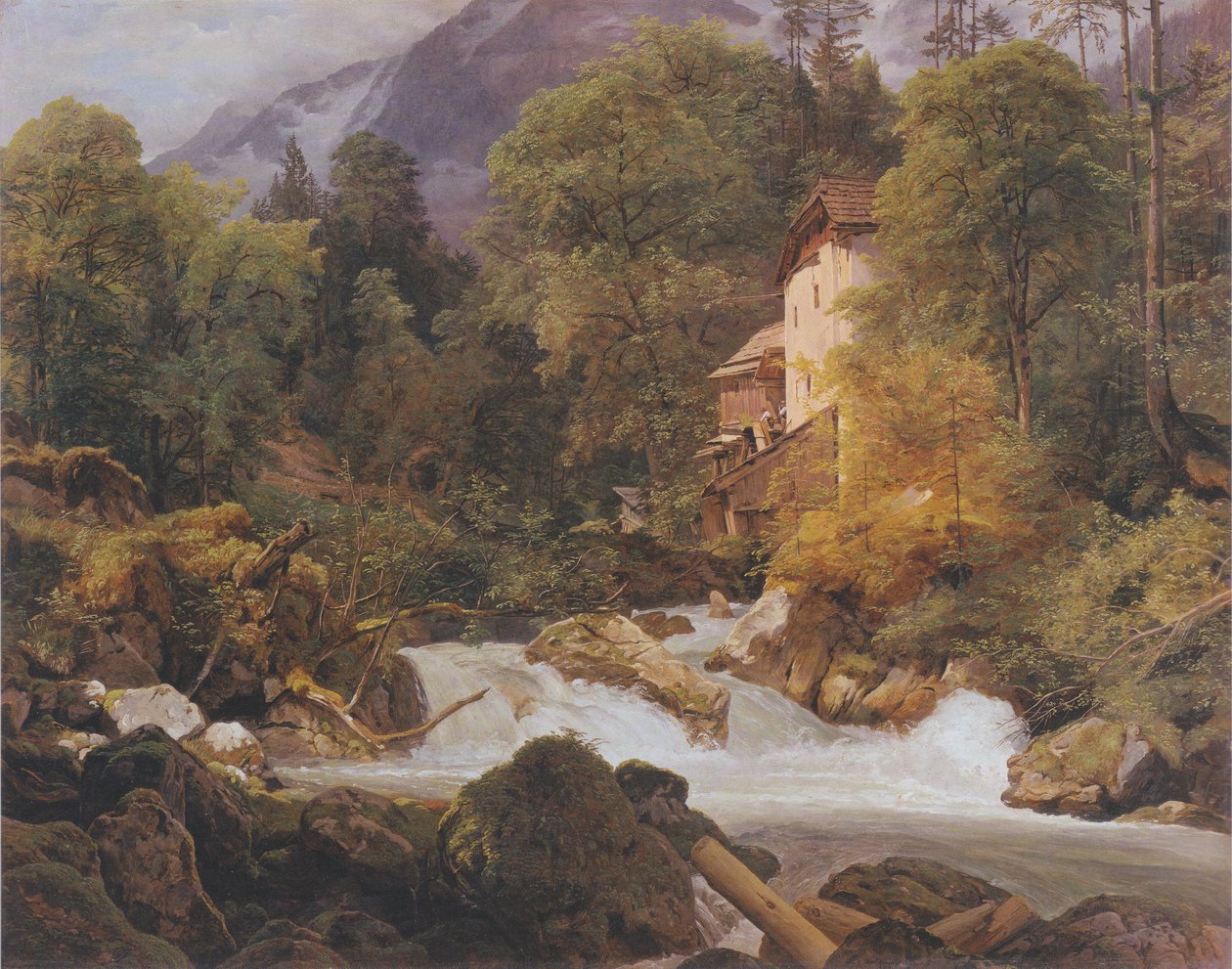 Molen bij de uitmonding van de Königssee door Ferdinand Georg Waldmüller
