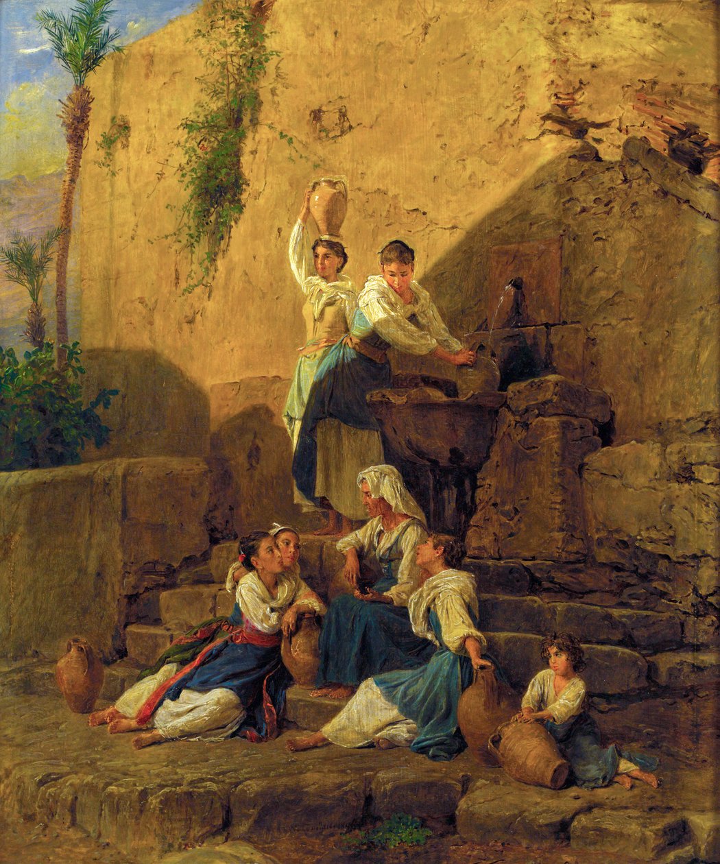 Am Brunnen in Taormina - Bij de fontein in Taormina door Ferdinand Georg Waldmuller