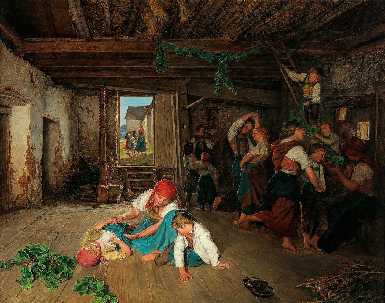 Voorbereiding van de viering van de wijnoogst, 1860 door Ferdinand Georg Waldmuller