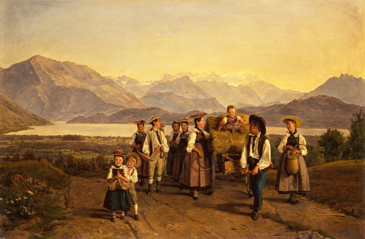 De thuiskomst van de oogst op het meer van Zug door Ferdinand Georg Waldmuller