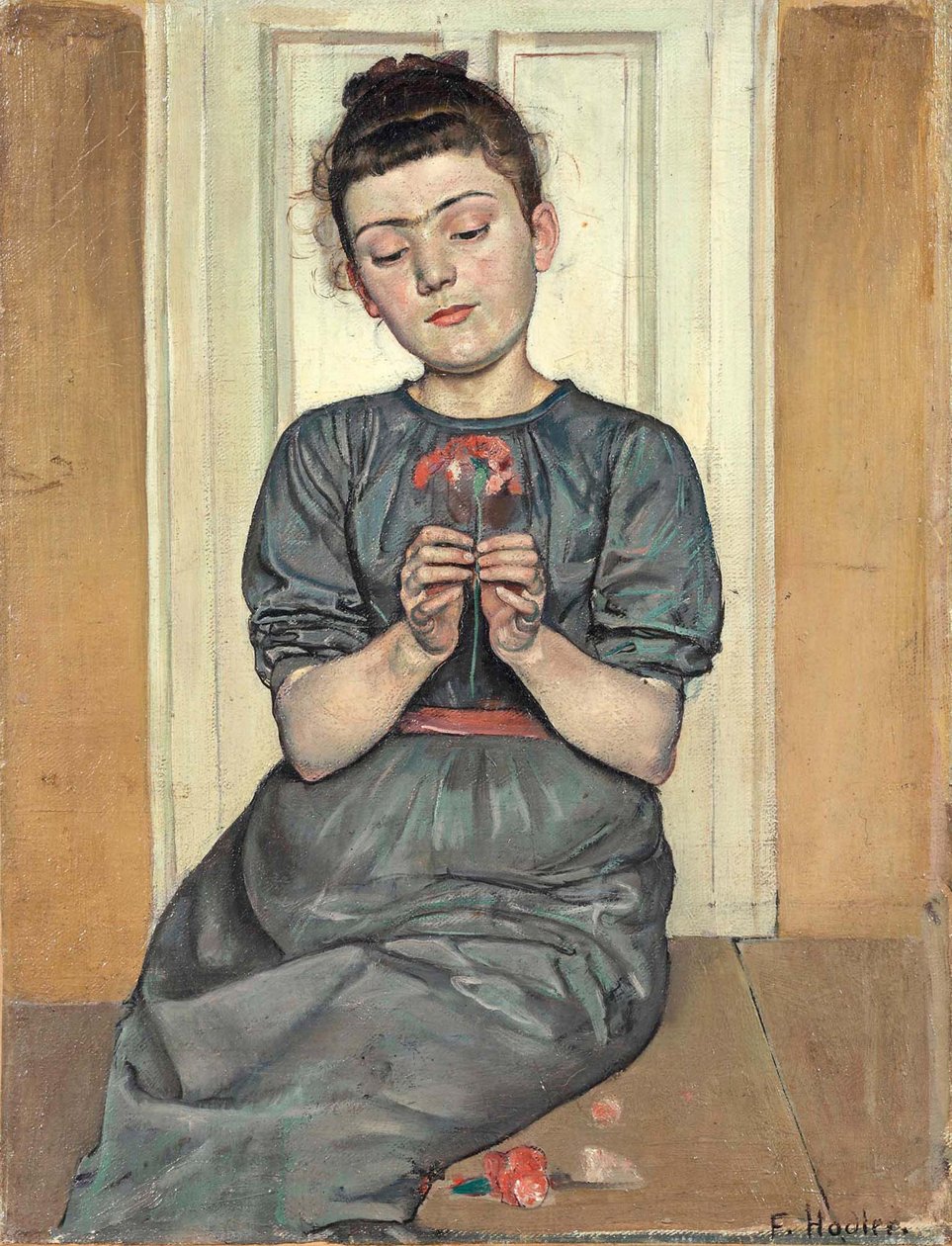 Meisje dat bloemen rangschikt Meisje met anjer door Ferdinand Hodler