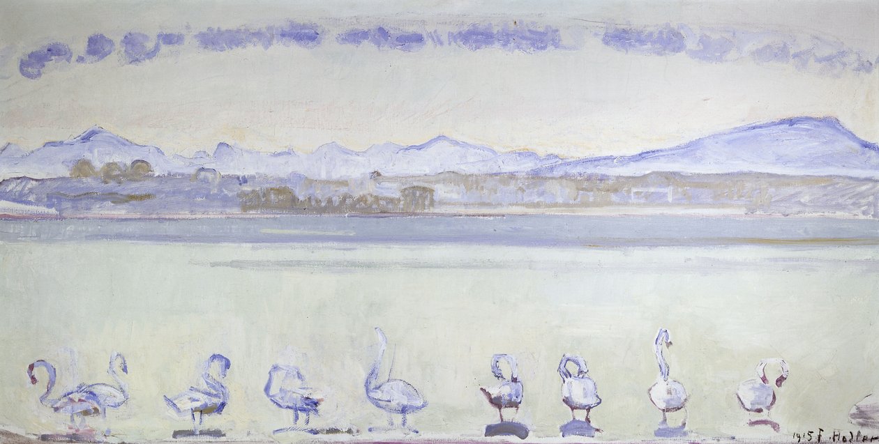 Negen zwanen voor een berglandschap, 1915 door Ferdinand Hodler