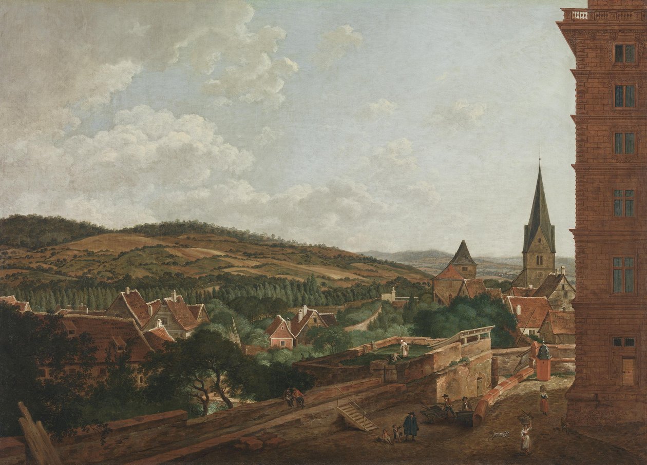 Gezicht vanaf het kasteel van Aschaffenburg op de Pfaffenberg en Sint-Agatha (Cyclus van Aschaffenburg) door Ferdinand Kobell