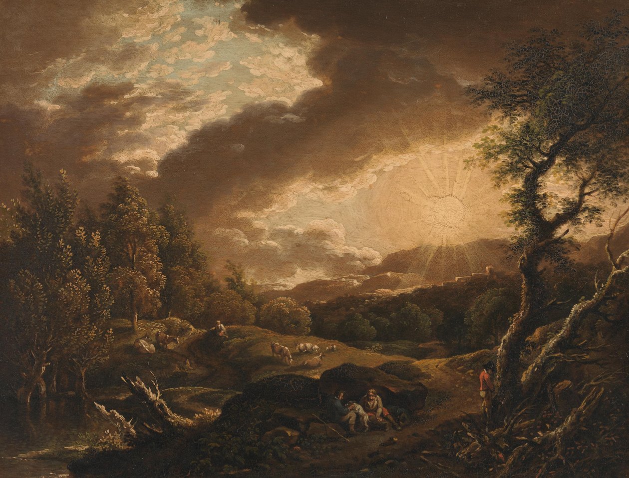 Landschap met zonsondergang door Ferdinand Kobell