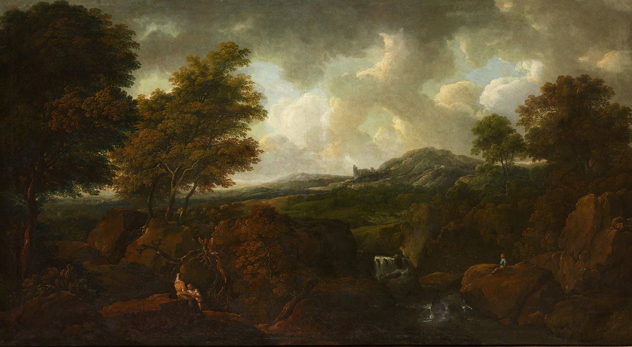 Landschap met waterval door Ferdinand Kobell