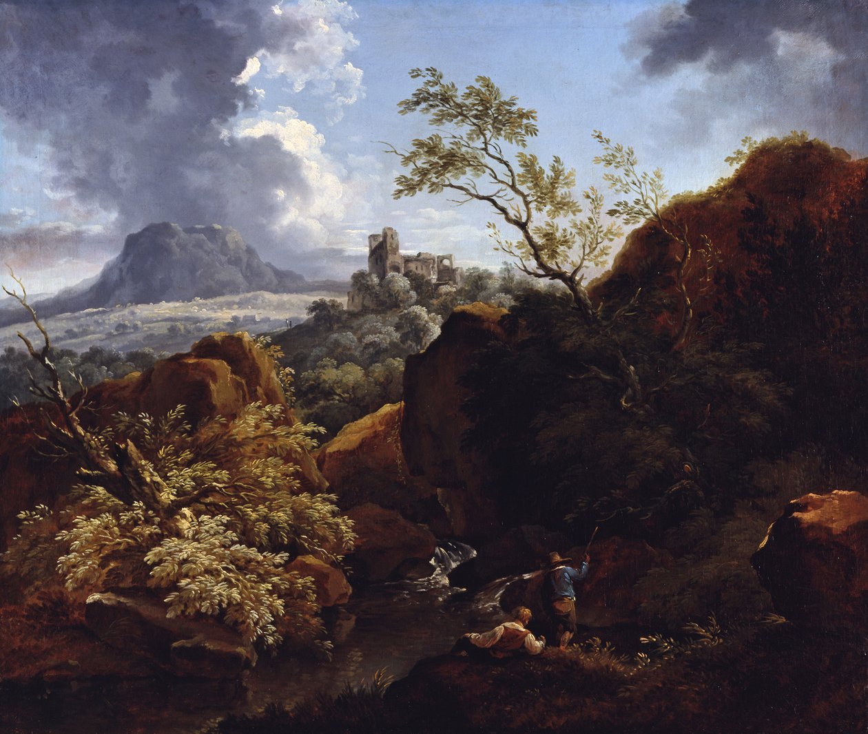 Landschap aan de Neckar door Ferdinand Kobell