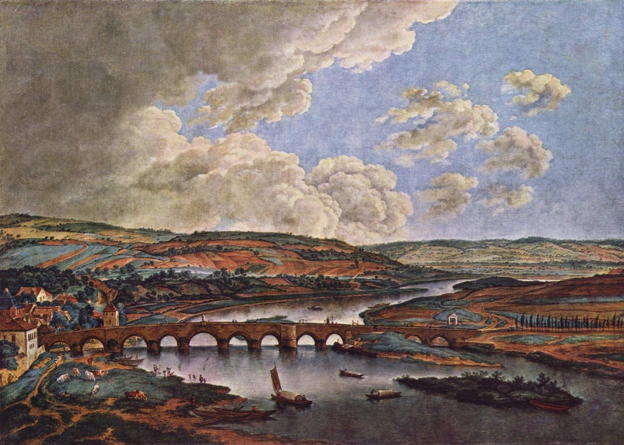 De Mainbrug bij Aschaffenburg (Aschaffenburg-cyclus) door Ferdinand Kobell