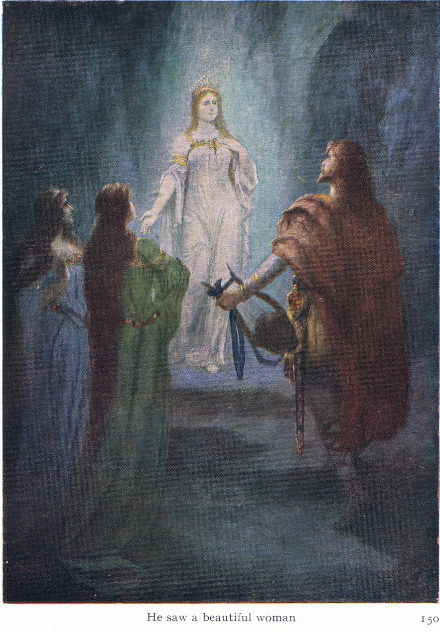 Hij zag een mooie vrouw, illustratie uit The Stories of Wagners Operas, uitgegeven door George Harrap & Co Ltd 1932 door Ferdinand Lecke