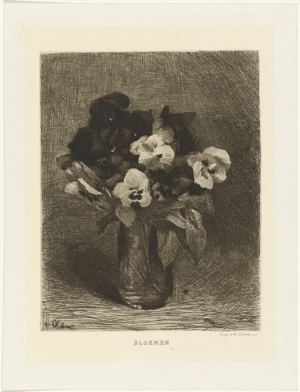 Viooltjes in een vaas door Ferdinand Oldewelt