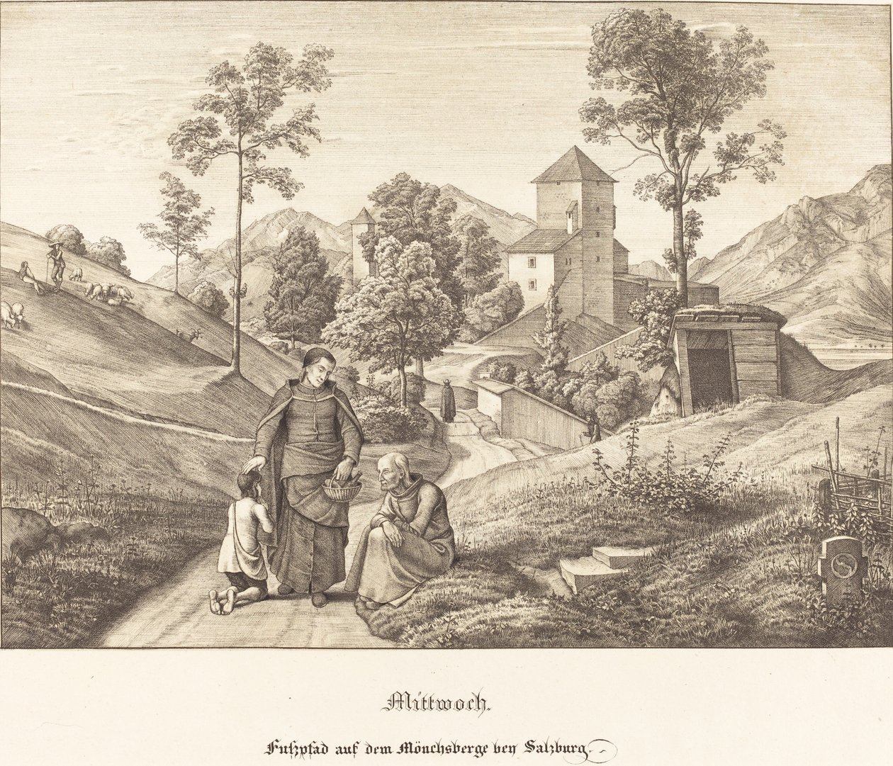 Woensdag - Voetpad op de Mönchsberge bij Salzburg door Ferdinand Olivier