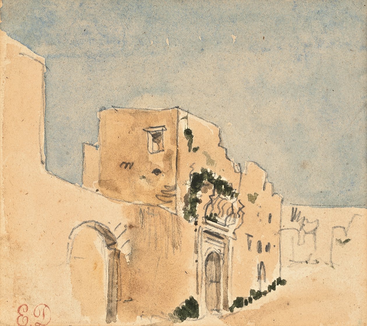 Een Marokkaans gebouw door Ferdinand Victor Eugene Delacroix