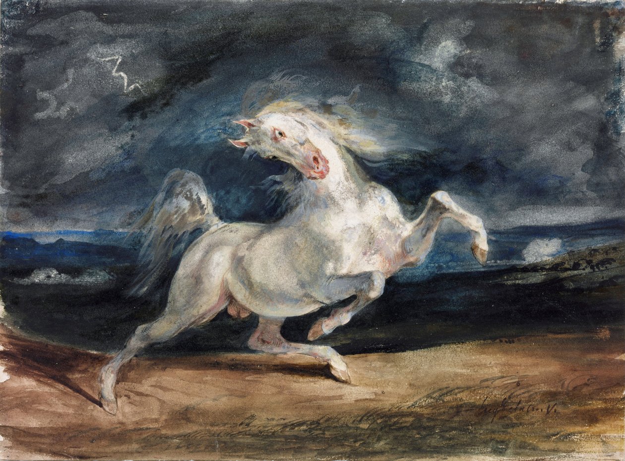 Paard geschrokken door bliksem door Ferdinand Victor Eugene Delacroix