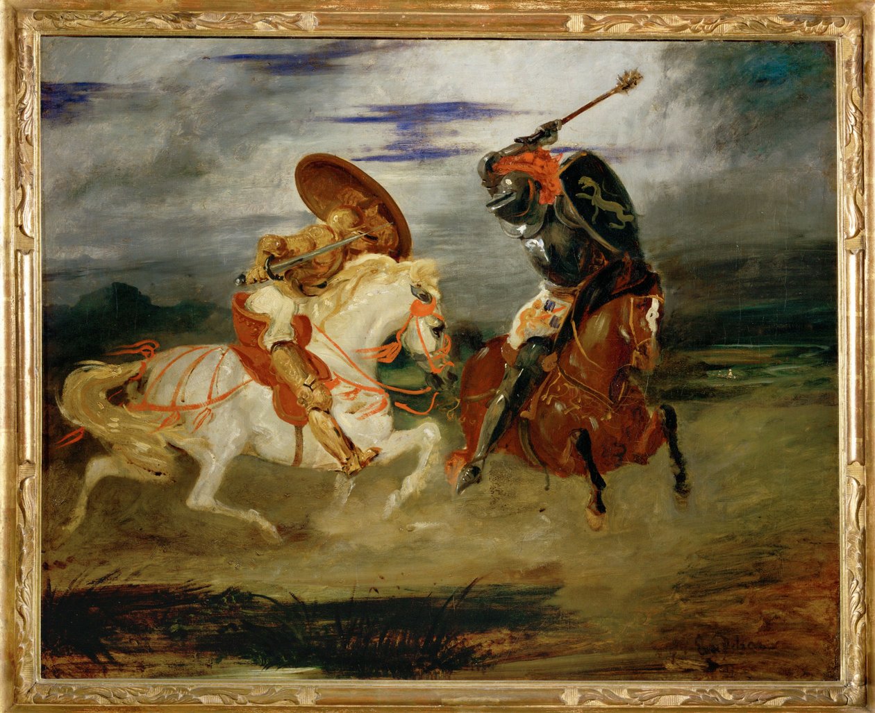 Combat de chevaliers dans la campagne - Een gevecht tussen ridders ... door Ferdinand Victor Eugene Delacroix